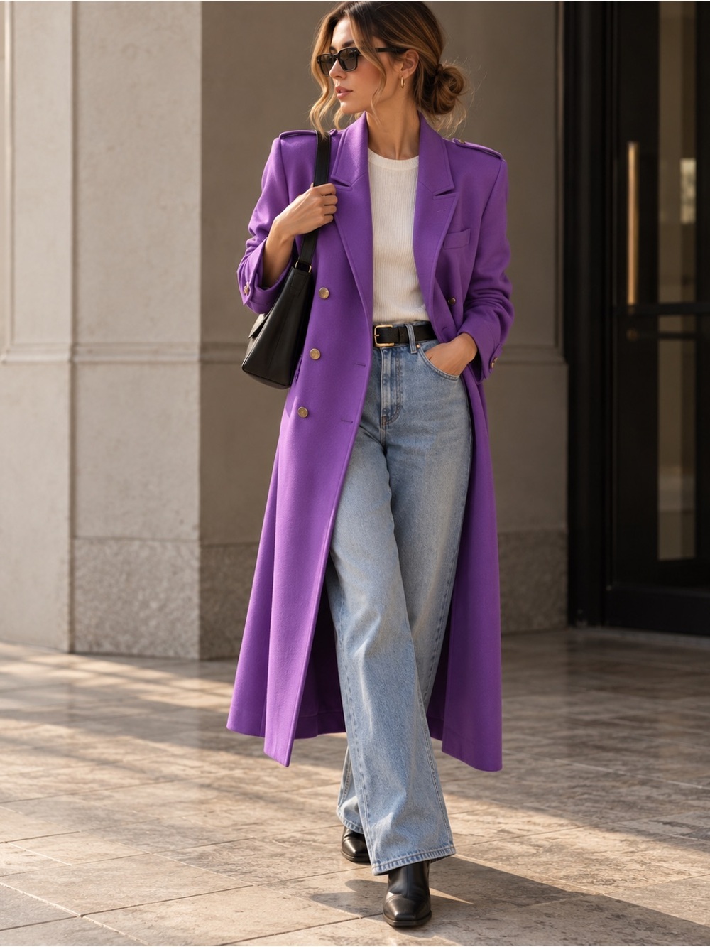 Vintage Crème de la Crème 100% Wool Purple Double Breasted Maxi Coat Sz 8